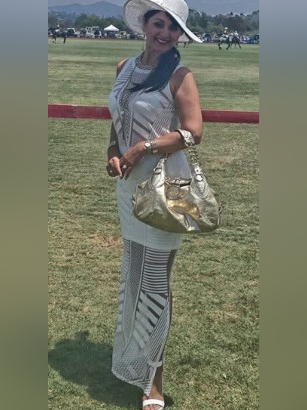 bebe White and Gold Sheer Geometric Maxi skirt and top 2 pcs set